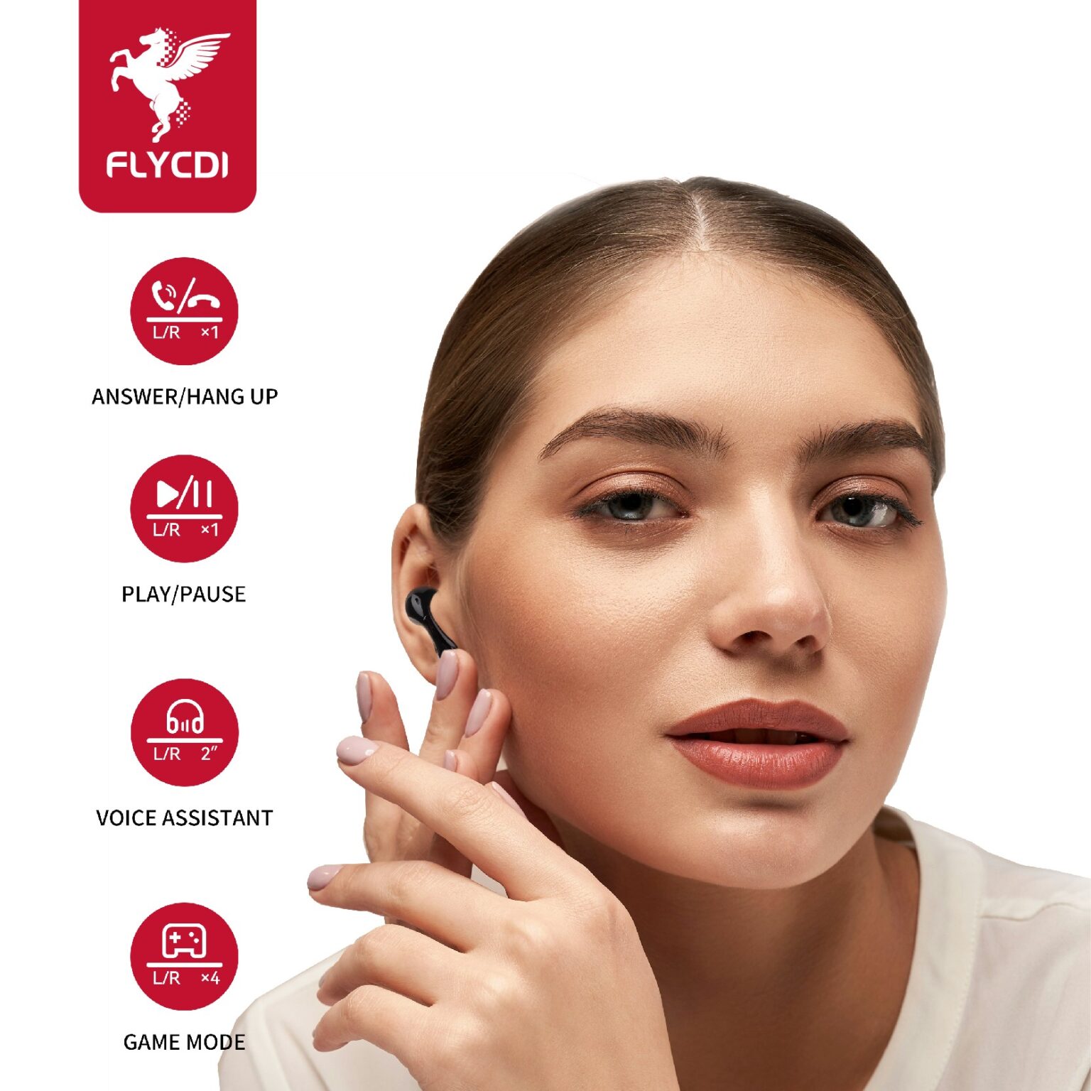FLYCDI TWS-001 Wireless Earbuds – Bluetooth 5.3, Touch Control, Black - Image 7