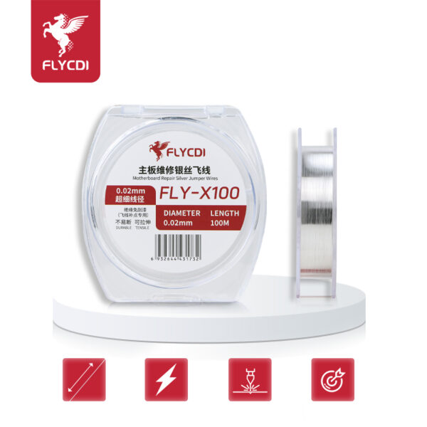 FLYCDI 0.02mm Silver Jumper Wire – 100m Spool (Model FLY-X100)