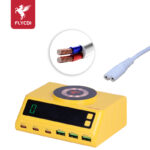 FLYCDI FDC-009 110W 6-Port Desktop Charger with Wireless Charging & Smart Display – Yellow Edition - Image 7